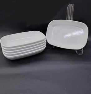 12 Adet Beyaz Melamin Kayık Tabak 17x12cm Orta Boy Salata Tabağı Günlük Kullanıma Hesaplı Oval Tabak
