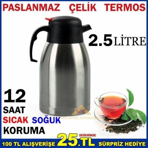 BÜYÜK BOY 2.5 LİTRE SÜRAHİ TİPİ FULL ÇELİK TAM KORUMALI TERMOS