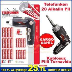 Pille çalışan kablosuz Tornavida Matkap Telefunken 20adt Alkalin Pil 12adet AA + 8adet AAA Kalem Pil
