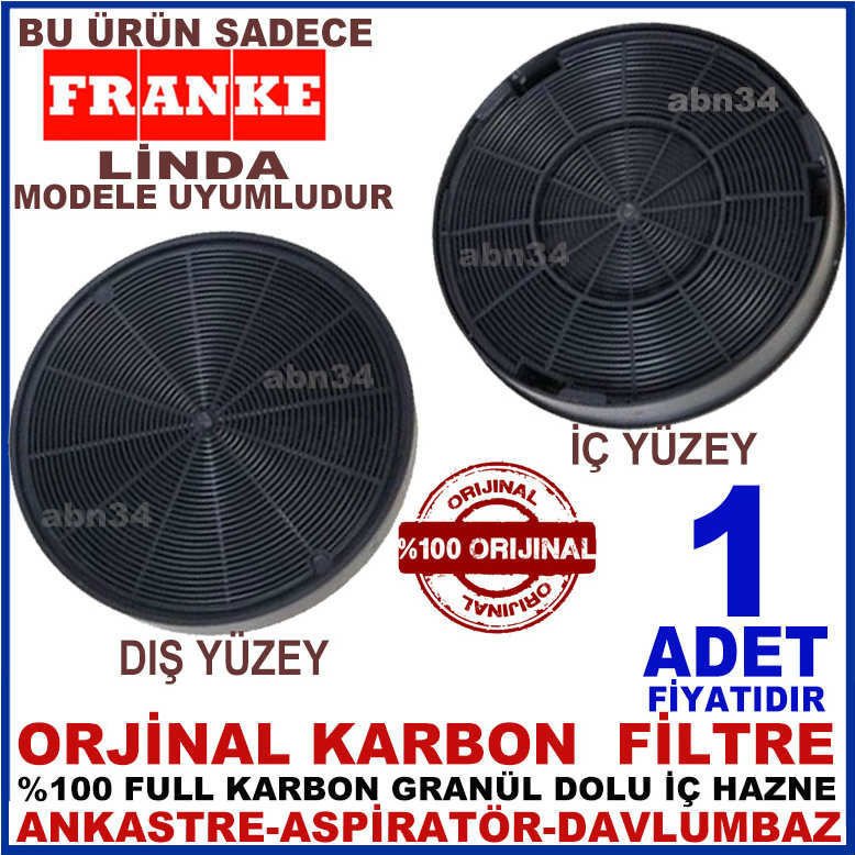 FRANKE ANKASTRE DAVLUMBAZ FİLTRESİ FRANKE LİNDA MODEL DAVLUMBAZ İÇİN GRANÜL KARBON FİLTRE