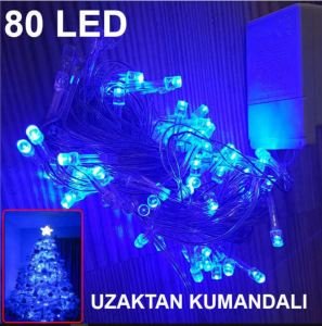 80 Led Kumandali Mavi Renk Noel Işığı Çam Ağacı Işığı Vitrin Süsl