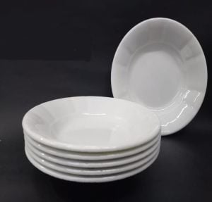 6 Adet Beyaz Oluklu Melamin Çukur Yemek Tabağı 18x3cm Pilav, Kuru Nohut Çok Hesaplı Sulu Yemek Kabı
