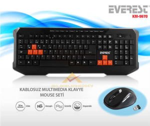 EVEREST WIRELESS MULTIMEDIA COMBO KABLOSUZ RENKLİ YÖN TUŞLU OYUNCU KLAVYE MOUSE SETİ