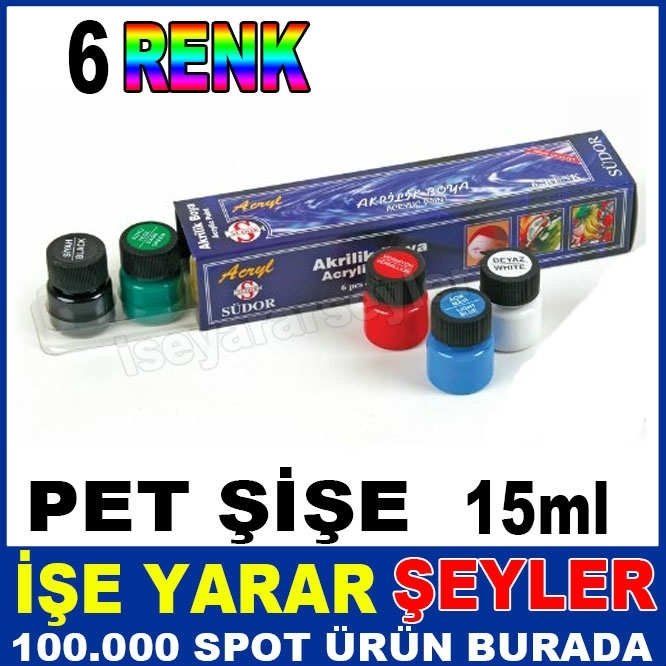 6 ŞİŞE KARIŞIK RENK AKRİLİK BOYA SÜDOR 6lı NON-TOXIC PET AKRİLİK BOYA SETİ Akrilik Boyama Seti-3
