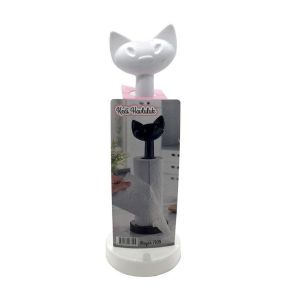 Kedi Tasarımlı Plastik Masa Üstü Kağıt Havluluk Standı Beyaz Renk Dekoratif Kedi Havluluk