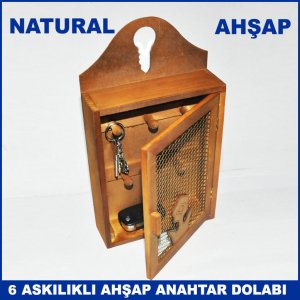 Natural Ahşap 6 Askılı Anahtar Kutusu - Anahtar  Dolabı - Dekoratif Anahtar Dolabı