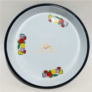 3.NO YUVARLAK ÇİÇEKLİ EMAYE 37cm YÜKSEK KENARLI FIRIN TEPSİSİ ÇİÇEKLİ ÇİNKO TEPSİ