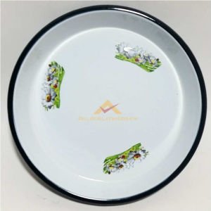 3.NO YUVARLAK ÇİÇEKLİ EMAYE 37cm YÜKSEK KENARLI FIRIN TEPSİSİ ÇİÇEKLİ ÇİNKO TEPSİ