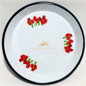 3.NO YUVARLAK ÇİÇEKLİ EMAYE 37cm YÜKSEK KENARLI FIRIN TEPSİSİ ÇİÇEKLİ ÇİNKO TEPSİ