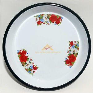 3.NO YUVARLAK ÇİÇEKLİ EMAYE 37cm YÜKSEK KENARLI FIRIN TEPSİSİ ÇİÇEKLİ ÇİNKO TEPSİ