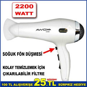 AWOX WİNDO SAÇ KURUTMA MAKİNESİ 2200W 2 KADEME HIZ,3 KADEME ISI AYARI FÖN MAKİNESİ SOĞUK FÖN DÜĞMESİ