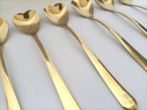 Milano 6adet Altın Kaplama Kalp Stil 18cm Uzun Shaker Kaşığı Paslanmaz Çelik 14K gold uzun Kup Kaşık
