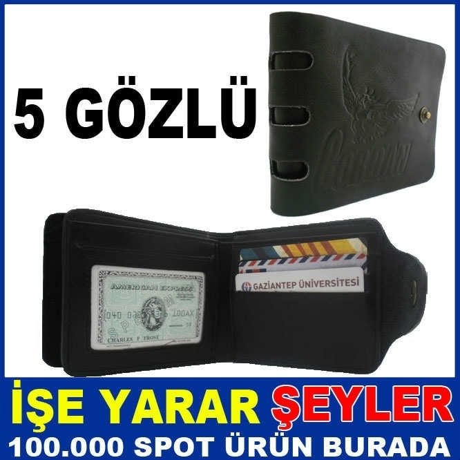 5 CEPLİ İÇİ FERMUARLI GÖZLÜ DERİ ERKEK CÜZDANI