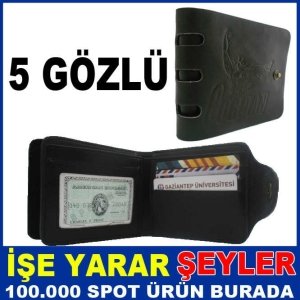 5 CEPLİ İÇİ FERMUARLI GÖZLÜ DERİ ERKEK CÜZDANI