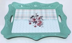 Dikdörtgen Şeklinde 43x34cm Ebatında 2 Kulplu Servis Tepsisi     Kenarları Kıvrımlı Kaliteli Plastik