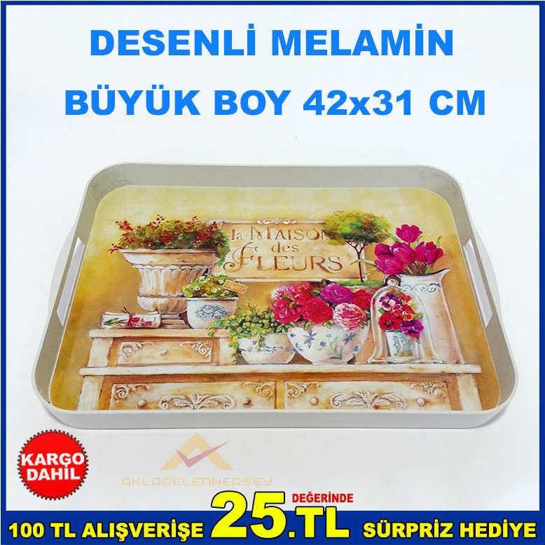 42x31 CM BÜYÜK BOY DESENLİ MELAMİN TEPSİ