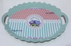 Oval Şeklinde 43x34cm Ebatında 2 Kulplu Servis Tepsisi           Kenarları Kıvrımlı Kaliteli Plastik
