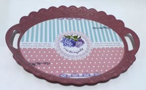 Oval Şeklinde 43x34cm Ebatında 2 Kulplu Servis Tepsisi           Kenarları Kıvrımlı Kaliteli Plastik