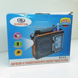 Şarjlı Pilli Fenerli Müzik Kutusu Mp3 Usb Fm Radyo Everton RT-813