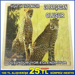 24 Parçadan Oluşan Çocukların Güzel Zaman Geçirebileceği Eğlenceli Çita Figürlü Ahşap Puzzle