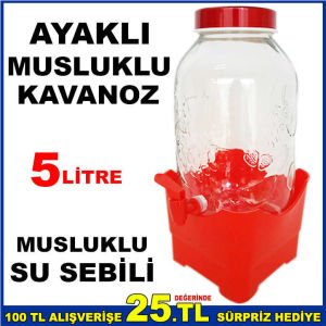 5 LİTRE AYAKLI MUSLUKLU CAM KAVANOZ SU SEBİLİ