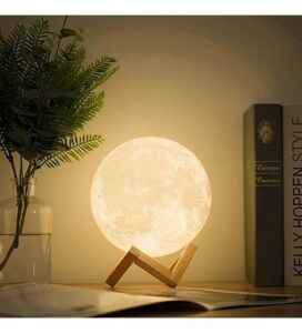 Dekoratif Şık 15 cm Çap 3d moon lamp Pilli 3d Standlı Ay Gece Lambası