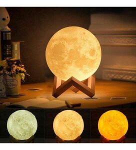 Dekoratif Şık 15 cm Çap 3d moon lamp Pilli 3d Standlı Ay Gece Lambası