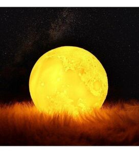 Dekoratif Şık 15 cm Çap 3d moon lamp Pilli 3d Standlı Ay Gece Lambası