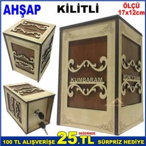 Kilitli Ahşap Para Kumbarası,Büyük Boy Para Birikim Kutusu Kumbaram Ahşap Moneybank
