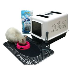 Kedi Kumu + Kürek + Paspas + Mama Kabı + Çiftsan Lux Filtreli Kapalı Kedi Tuvaleti