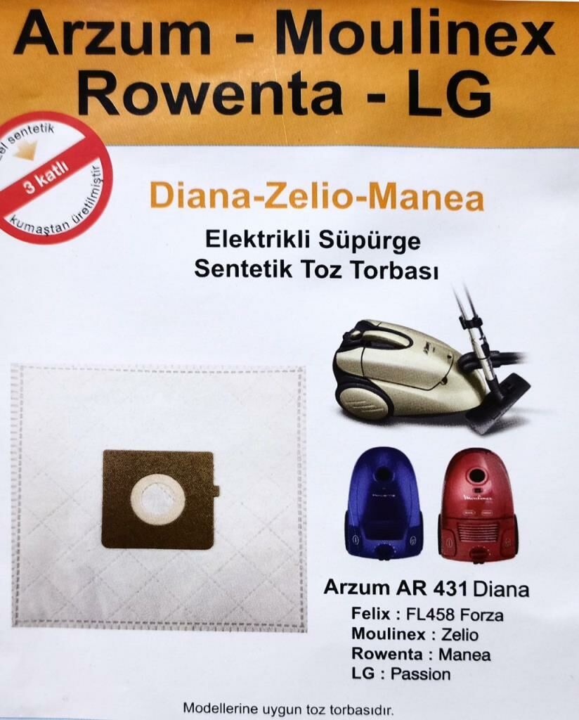 5 adet Felix : FL458 Forza 3 Kat Elyaf Elektrikli Süpürge Torbası AntiAlerjik Hijyen Sentetik Torba