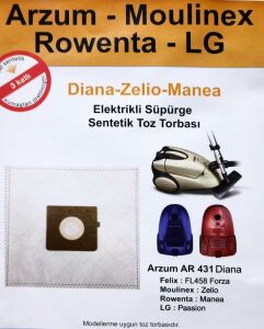 5 adet Rowenta : Manea 3 Kat Elyaf Elektrikli Süpürge Torbası AntiAlerjik Hijyen Sentetik Torba