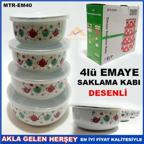 Master 4lü Set Desenli Emaye Saklama Kabları