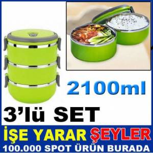3 Kaplı Yemek Termosu Seti 1400ml Isı Korumalı Koku Yapmaz Paslanmaz Çelik İç Yüzeyli Yemek Termosu