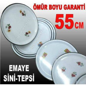 55cm SİNİ SAĞLIKLI ÇİNKO SOFRA SERVİS TEPSİSİ 55cm İÇİ ÇİÇEKLİ BEYAZ EMAYE TEPSİ HİJYENİKTİR