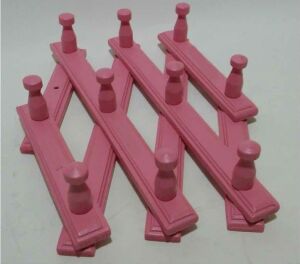 Pembe Renk Katlanabilir Retro 10 Kanca Ahşap Akordeon Askı,Sağlam Kancalı Nostaljik Duvar Kapı Askı