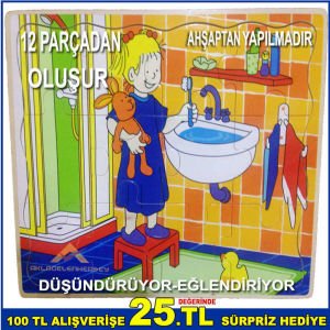 12 PARÇADAN OLUŞAN ÇOCUKLARIN GÜZEL ZAMAN GEÇİREBİLECEĞİ EĞLENCELİ ÇOCUK FİGÜRLÜ AHŞAP PUZZLE