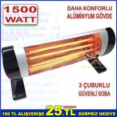 1500W Daha Konforlu Alüminyum Gövde Devrilme Emniyetli 3 Çubuklu Elektrikli Isıtıcı Güvenli Soba abn