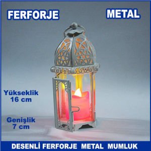 Desenli Ferforje Metal Mumluk - Tea Light Mumluk - Kafes Mumluk - Dekoratif Mumluk 16x7 cm