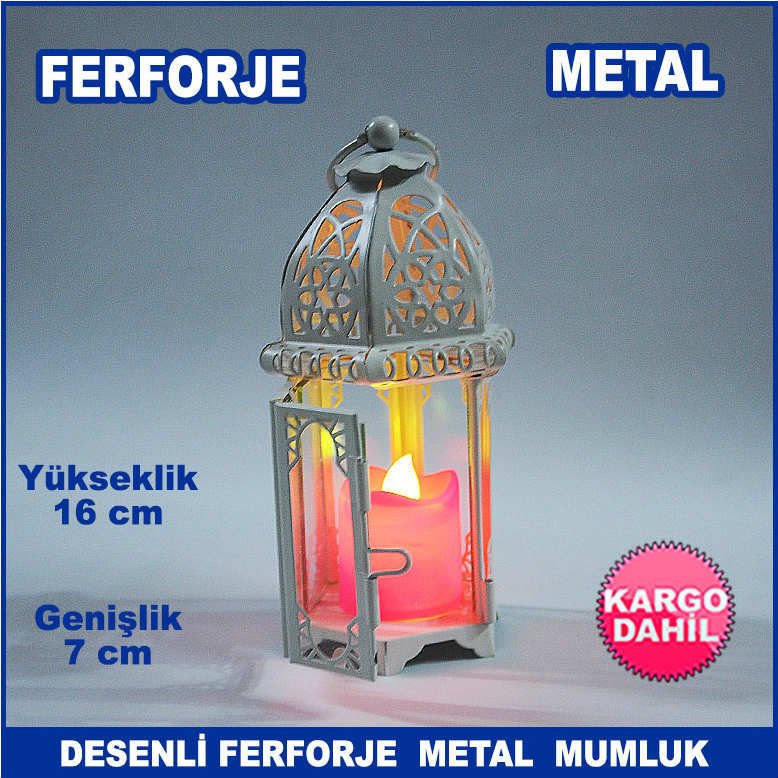 Desenli Ferforje Metal Mumluk - Tea Light Mumluk - Kafes Mumluk - Dekoratif Mumluk 16x7 cm