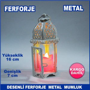 Desenli Ferforje Metal Mumluk - Tea Light Mumluk - Kafes Mumluk - Dekoratif Mumluk 16x7 cm