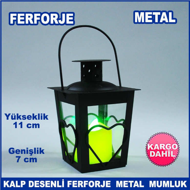 Kalp Desenli Ferforje Metal Mumluk - Tea Light Mumluk - Kafes Mumluk - Dekoratif Mumluk 11x7 cm
