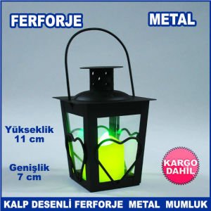 Kalp Desenli Ferforje Metal Mumluk - Tea Light Mumluk - Kafes Mumluk - Dekoratif Mumluk 11x7 cm