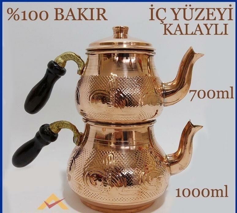 Malzeme %100 Bakır Çaydanlık Seti İç Yüzey Kalaylı Çaydanlık Takımı Alt-Üst Bakır Çay Demliği Takımı