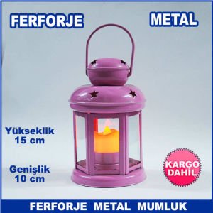 Motifli Ferforje Metal Kafes Mumluk - Tea Light Mumluk - Kafes Mumluk - Dekoratif Mumluk 15x10cm