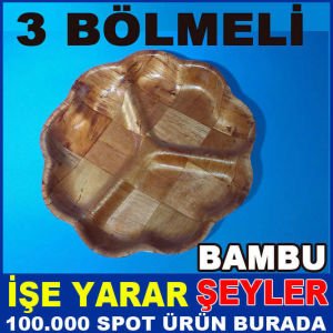 3 BÖLMELİ ORJİNAL BAMBU ÇEREZLİK TABAK KASE