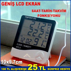 İç Ve Dış Mekan Isıyla Nem Ölçer Dijital Termometre Çok Fonksiyonlu Geniş Ekran Saat,Tarih-Takvimli