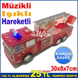 SESLİ IŞIKLI HAREKETLİ İTFAİYE ARABASI 360º DÖNER UZUYAN MERDİVENLİ İTFAİYE ARABASI 30x8x7cm