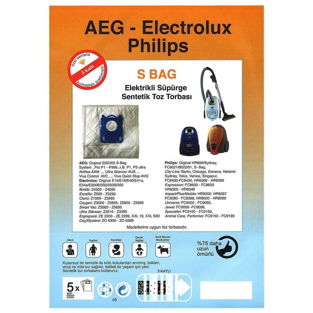 abnturk Özel Üretim 5 Adet Z5900-Z5995-Z5000-Z5695 Süpürge Toz Torbası %100 Toz Korumalı 3 Kat Elyaf