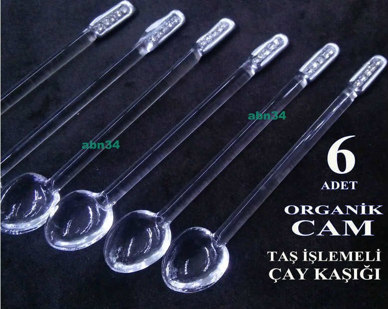 Gümüş yaldızlı krisal taş işleme Cam Çay Kaşığı takımı 6 adet el işçiliği ile camdan üretilmiştir